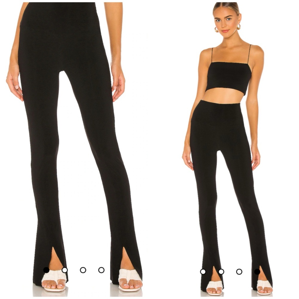 Norma Kamali Black High-Waist Flare Leggings with Front Slit